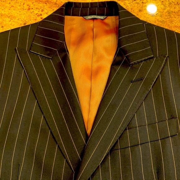 TOMBOLINI MENS WOOL TWO BUTTON SUIT WITH THIN STRIPING AND DOUBLE BACK VENT - Picture 3 of 13